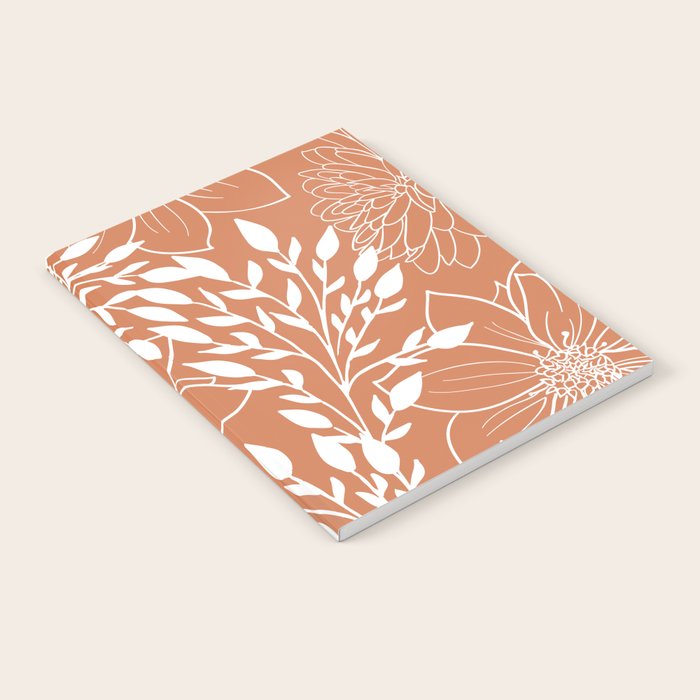 Floral Prints and Leaves, Line Art, Terracotta Notebook Gallery Image 1