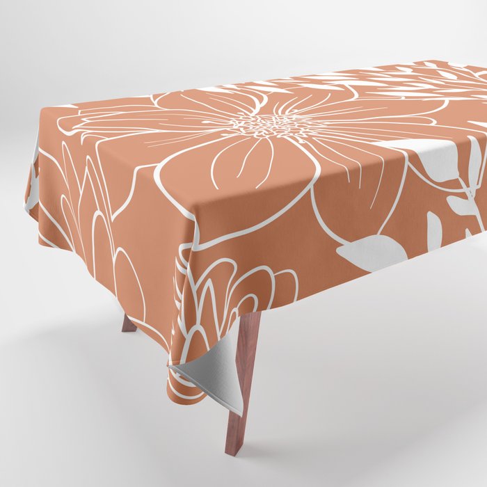 Floral Prints and Leaves, Line Art, Terracotta Tablecloth Gallery Image 1