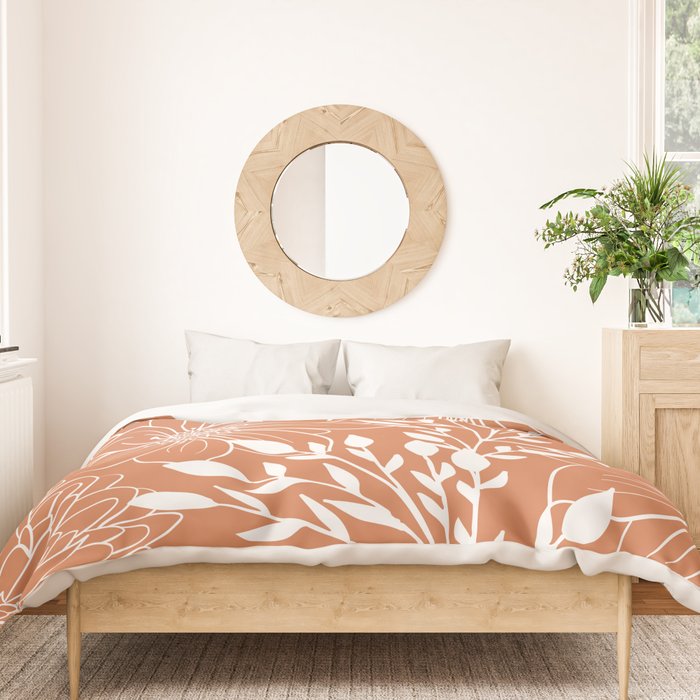 Floral Prints and Leaves, Line Art, Terracotta Duvet Cover Gallery Image 3