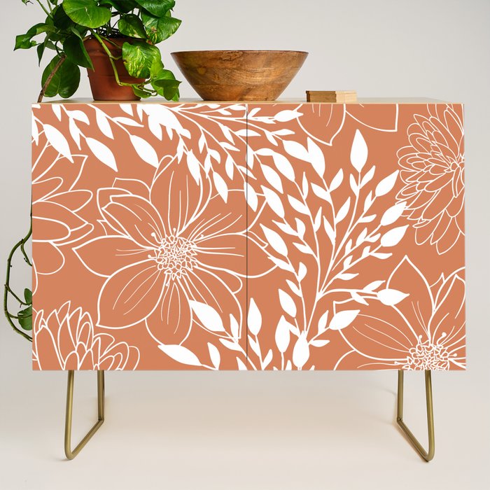 Floral Prints and Leaves, Line Art, Terracotta Credenza Gallery Image 1