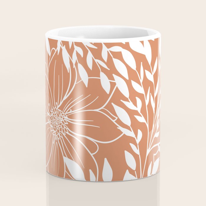 Floral Prints and Leaves, Line Art, Terracotta Coffee Mug Gallery Image 4