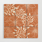 Floral Prints and Leaves, Line Art, Terracotta Wood Wall Art Gallery Image 1