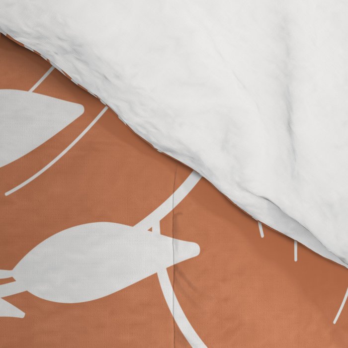 Floral Prints and Leaves, Line Art, Terracotta Comforter Gallery Image 4