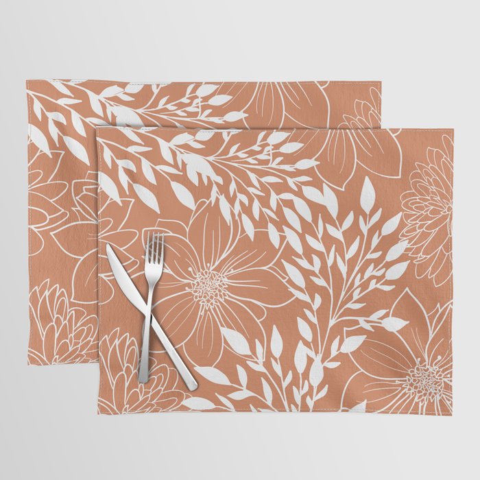 Floral Prints and Leaves, Line Art, Terracotta Placemat Gallery Image 1