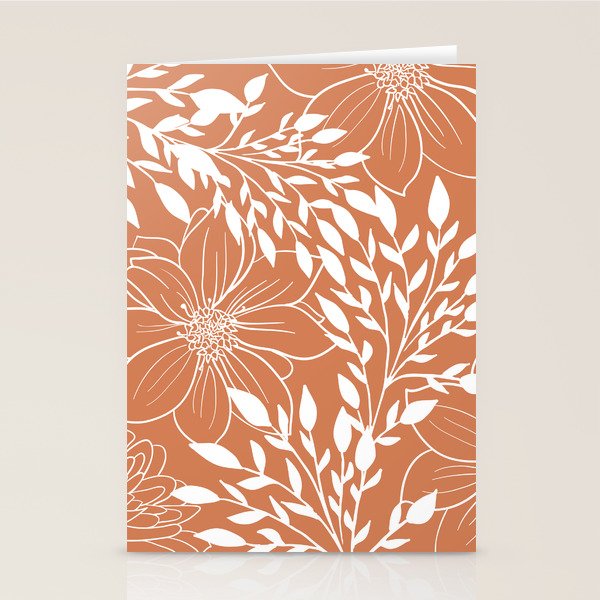 Floral Prints and Leaves, Line Art, Terracotta Stationery Card Gallery Image 1