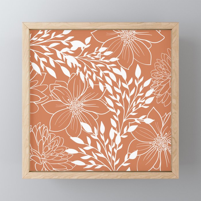 Floral Prints and Leaves, Line Art, Terracotta Mini Art Print Gallery Image 1
