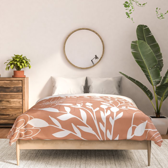 Floral Prints and Leaves, Line Art, Terracotta Comforter Gallery Image 3