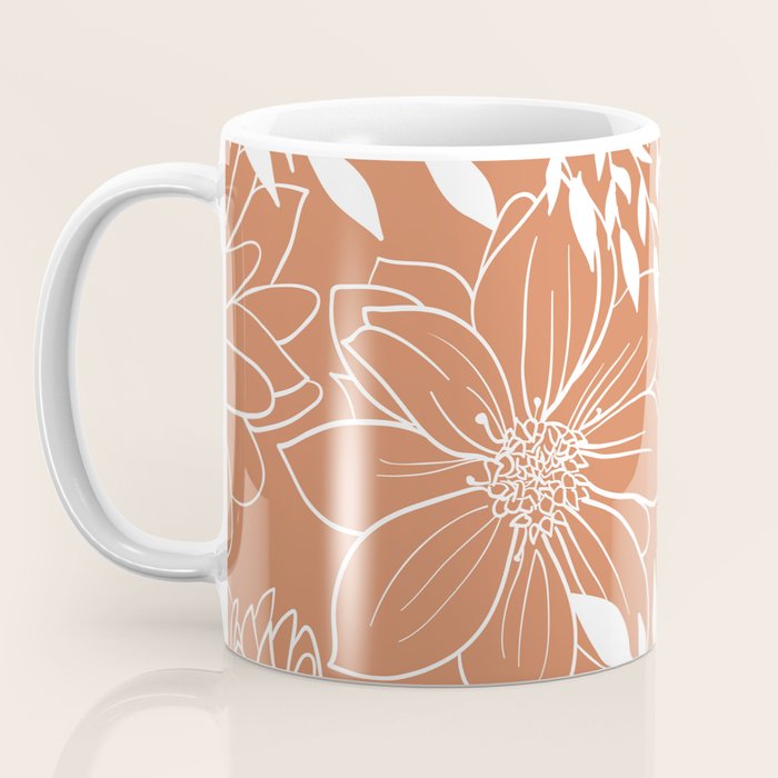 Floral Prints and Leaves, Line Art, Terracotta Coffee Mug Gallery Image 3