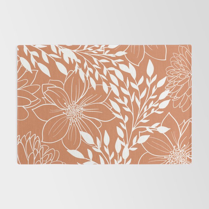 Floral Prints and Leaves, Line Art, Terracotta Rug Gallery Image 2
