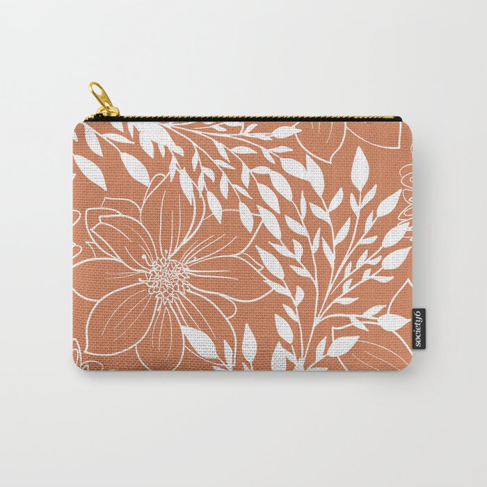 Floral Prints and Leaves, Line Art, Terracotta Carry All Pouch Gallery Image 1