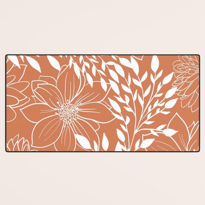 Floral Prints and Leaves, Line Art, Terracotta Desk Mat Gallery Image 3