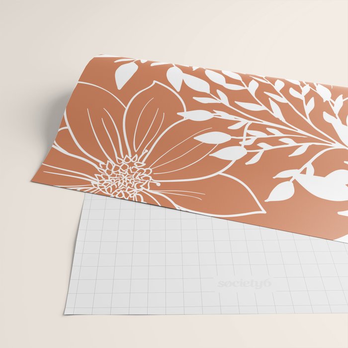 Floral Prints and Leaves, Line Art, Terracotta Wrapping Paper Gallery Image 2