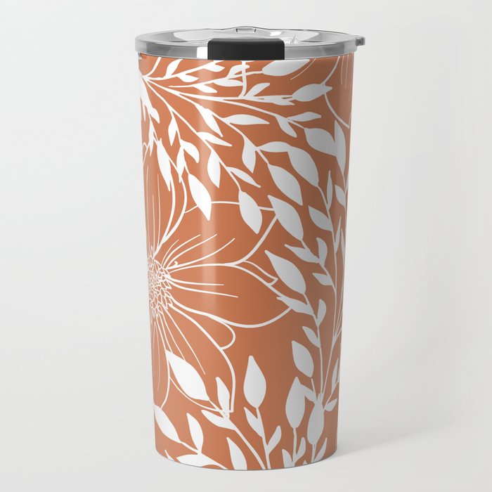 Floral Prints and Leaves, Line Art, Terracotta Travel Mug Gallery Image 1