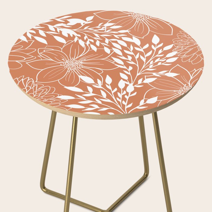 Floral Prints and Leaves, Line Art, Terracotta Side Table Gallery Image 2
