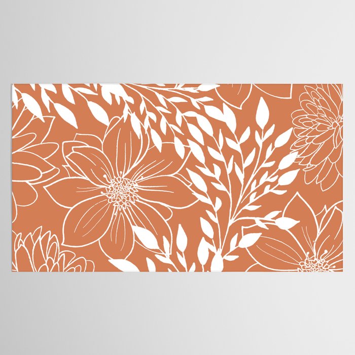 Floral Prints and Leaves, Line Art, Terracotta Tablecloth Gallery Image 2