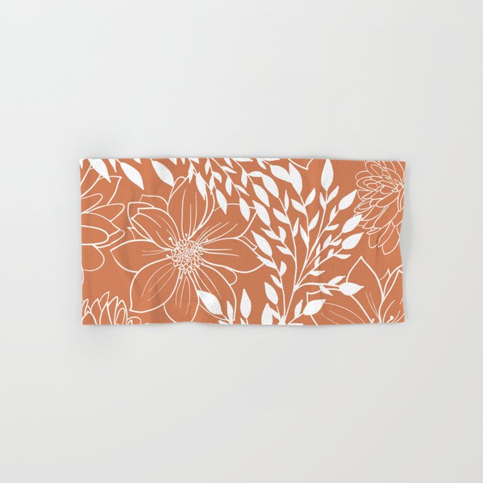 Floral Prints and Leaves, Line Art, Terracotta Bath Towel Gallery Image 1