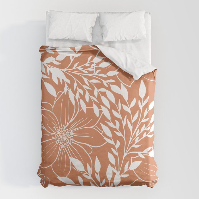 Floral Prints and Leaves, Line Art, Terracotta Duvet Cover Gallery Image 6