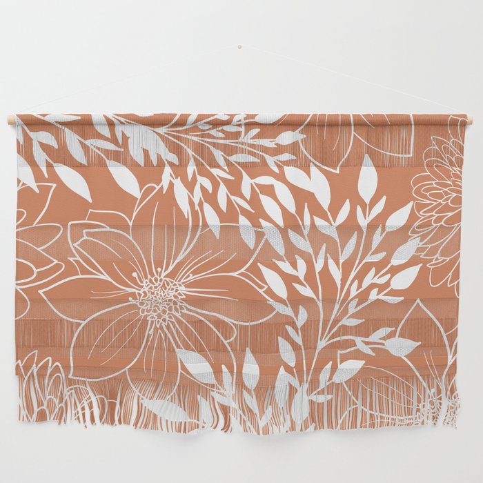 Floral Prints and Leaves, Line Art, Terracotta Wall Hanging Gallery Image 1