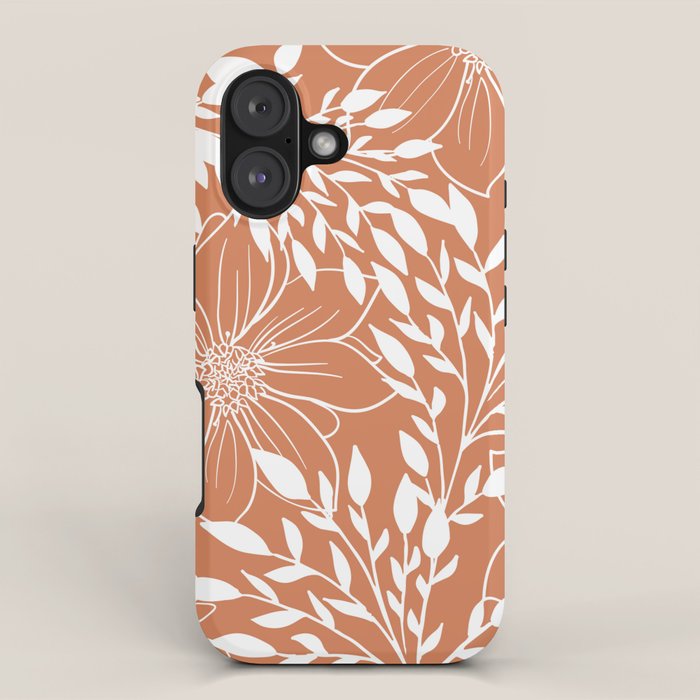 Floral Prints and Leaves, Line Art, Terracotta iPhone Case Gallery Image 1