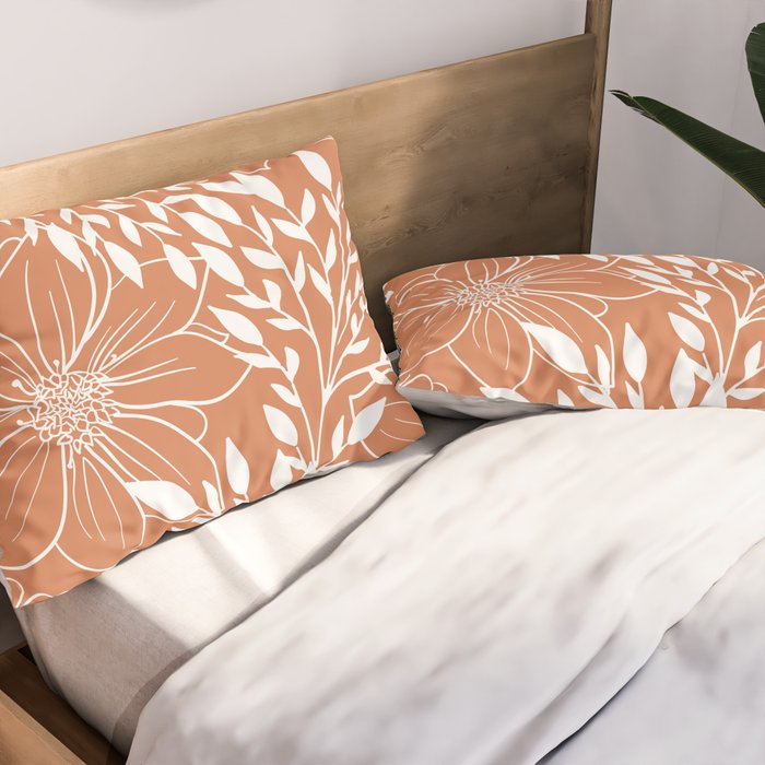 Floral Prints and Leaves, Line Art, Terracotta Pillow Sham Gallery Image 2