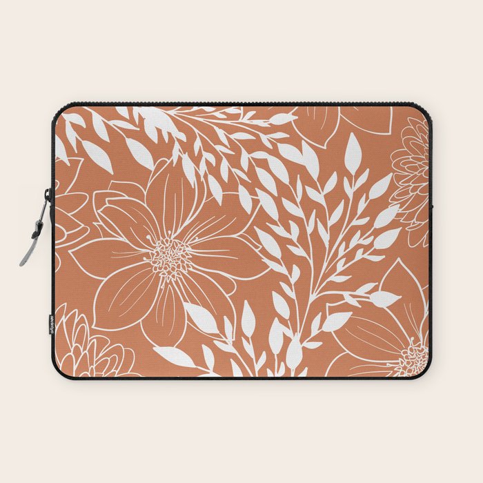 Floral Prints and Leaves, Line Art, Terracotta Laptop Sleeve Gallery Image 1
