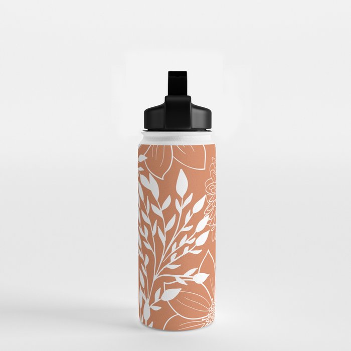 Floral Prints and Leaves, Line Art, Terracotta Water Bottle Gallery Image 2