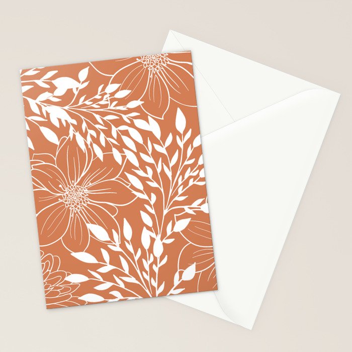 Floral Prints and Leaves, Line Art, Terracotta Stationery Card Gallery Image 2
