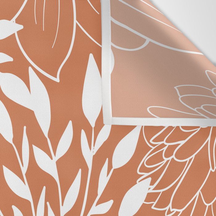 Floral Prints and Leaves, Line Art, Terracotta Wall Tapestry Gallery Image 3