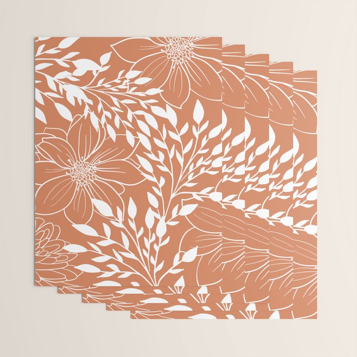 Floral Prints and Leaves, Line Art, Terracotta Wrapping Paper Gallery Image 3