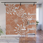 Floral Prints and Leaves, Line Art, Terracotta Wall Mural Gallery Image 1