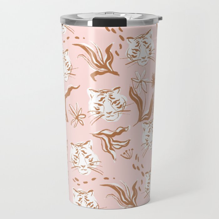 Pink Abstract Tiger Pattern Travel Mug Gallery Image 1