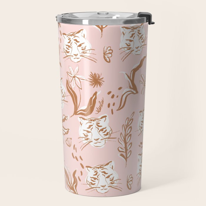 Pink Abstract Tiger Pattern Travel Mug Gallery Image 2
