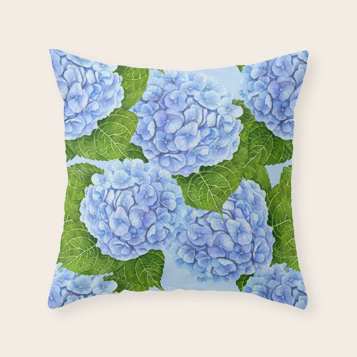 Blue hydrangea watercolor  Throw Pillow Gallery Image 1