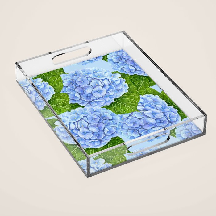 Blue hydrangea watercolor  Acrylic Tray Gallery Image 1