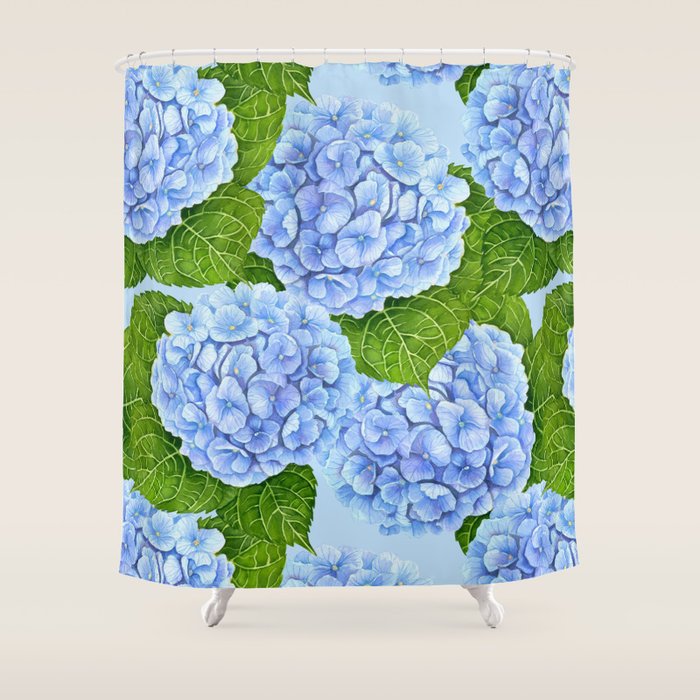 Blue hydrangea watercolor  Shower Curtain Gallery Image 1