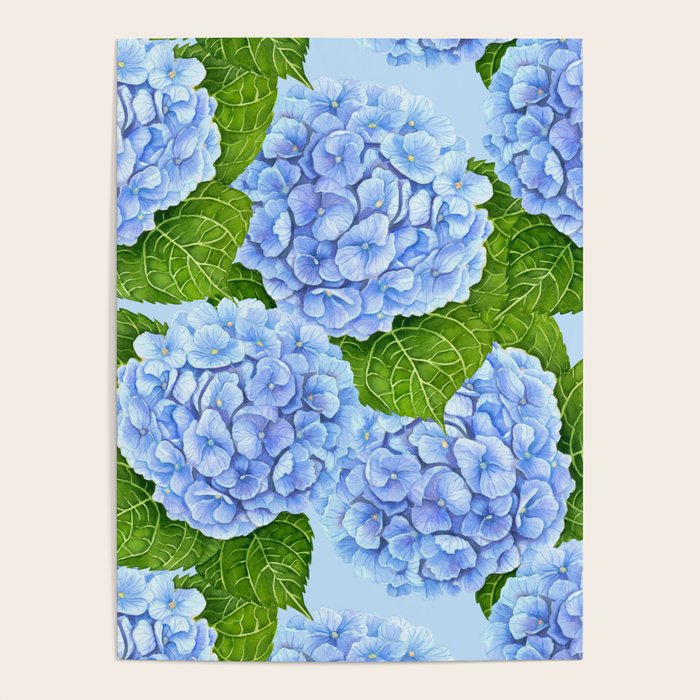 Blue hydrangea watercolor  Poster Gallery Image 1