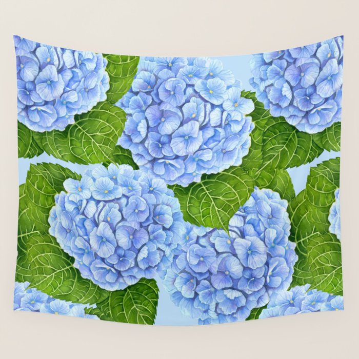 Blue hydrangea watercolor  Wall Tapestry Gallery Image 1