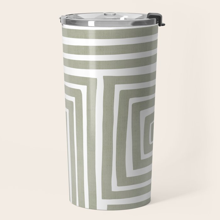 Light Green Bold Lines Neutral Artwork Travel Mug Gallery Image 2