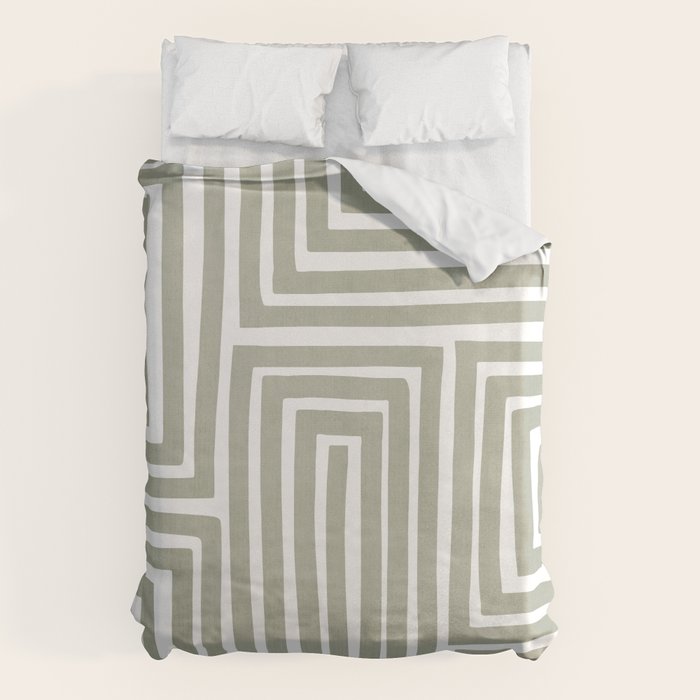 Light Green Bold Lines Neutral Artwork Duvet Cover Gallery Image 6