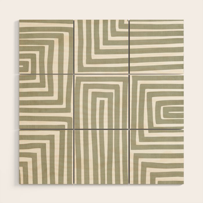 Light Green Bold Lines Neutral Artwork Wood Wall Art Gallery Image 1