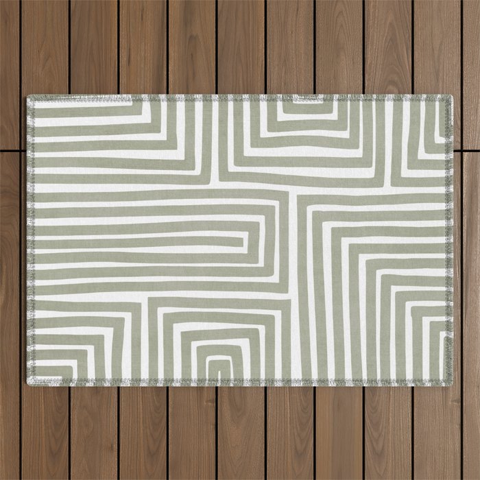 Light Green Bold Lines Neutral Artwork Outdoor Rug Gallery Image 1