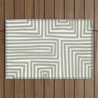 Light Green Bold Lines Neutral Artwork Outdoor Rug Gallery Image 1