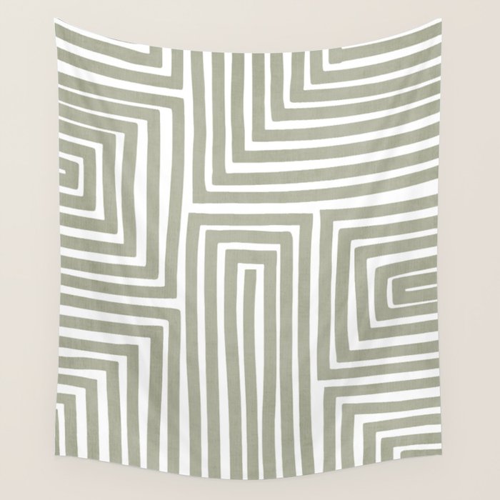 Light Green Bold Lines Neutral Artwork Wall Tapestry Gallery Image 4