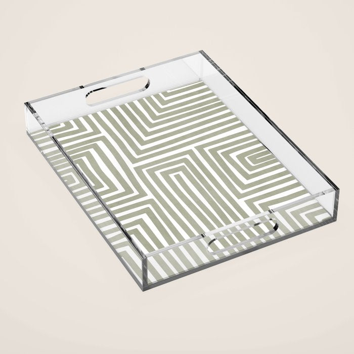 Light Green Bold Lines Neutral Artwork Acrylic Tray Gallery Image 1