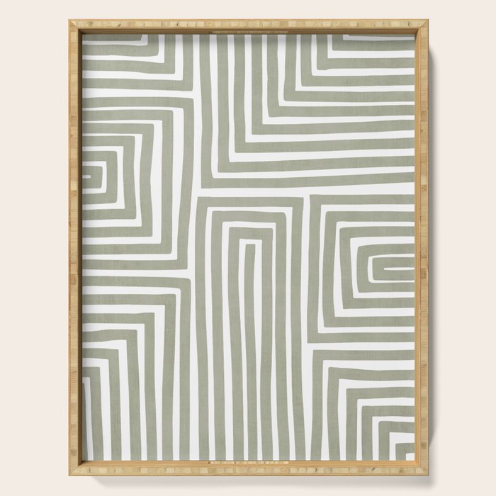 Light Green Bold Lines Neutral Artwork Serving Tray Gallery Image 1
