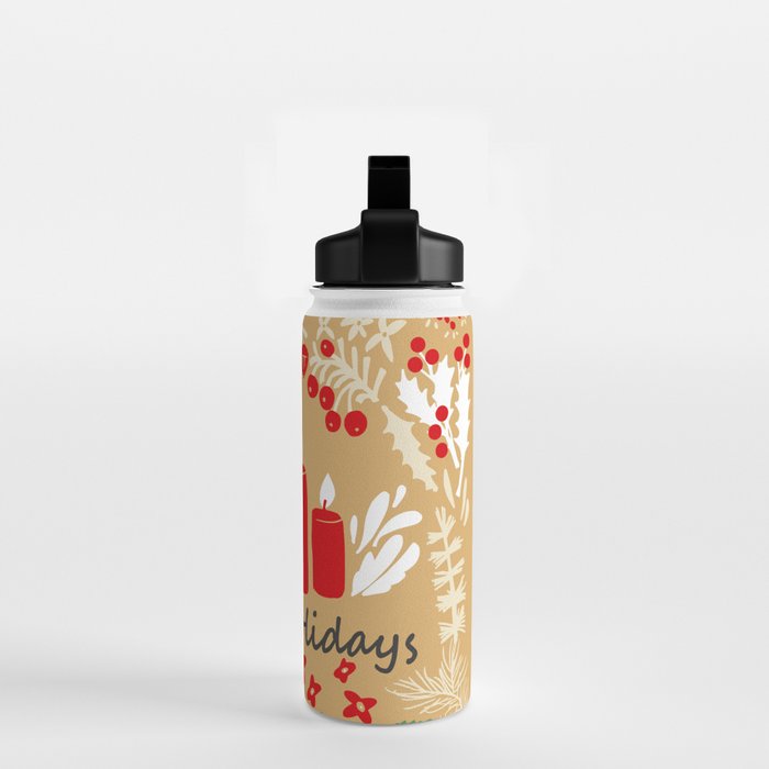 happy holidays christmas greetings - folk art illustration Water Bottle Gallery Image 2