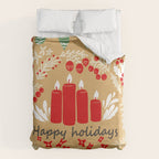 happy holidays christmas greetings - folk art illustration Duvet Cover Gallery Image 6