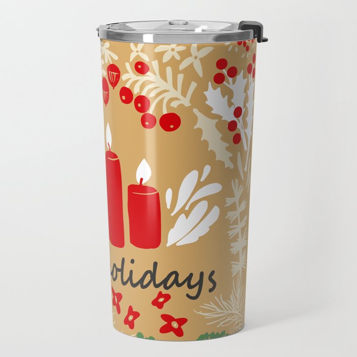 happy holidays christmas greetings - folk art illustration Travel Mug Gallery Image 2