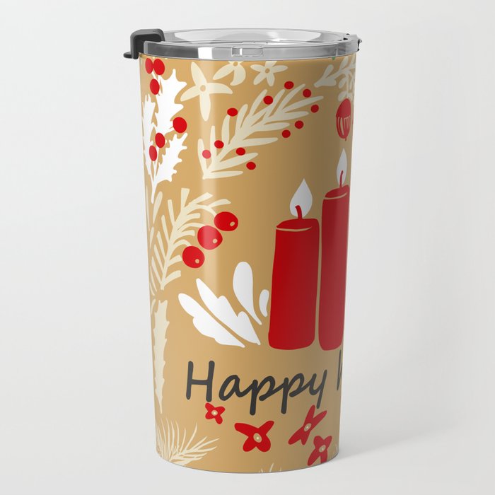 happy holidays christmas greetings - folk art illustration Travel Mug Gallery Image 3