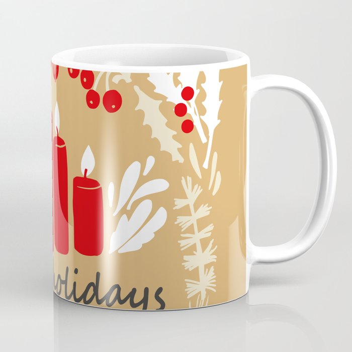 happy holidays christmas greetings - folk art illustration Coffee Mug Gallery Image 1